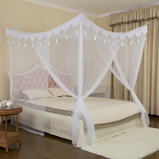 New Product White Hanging Rectangle Tassel Mosquito Net Bed Canopy