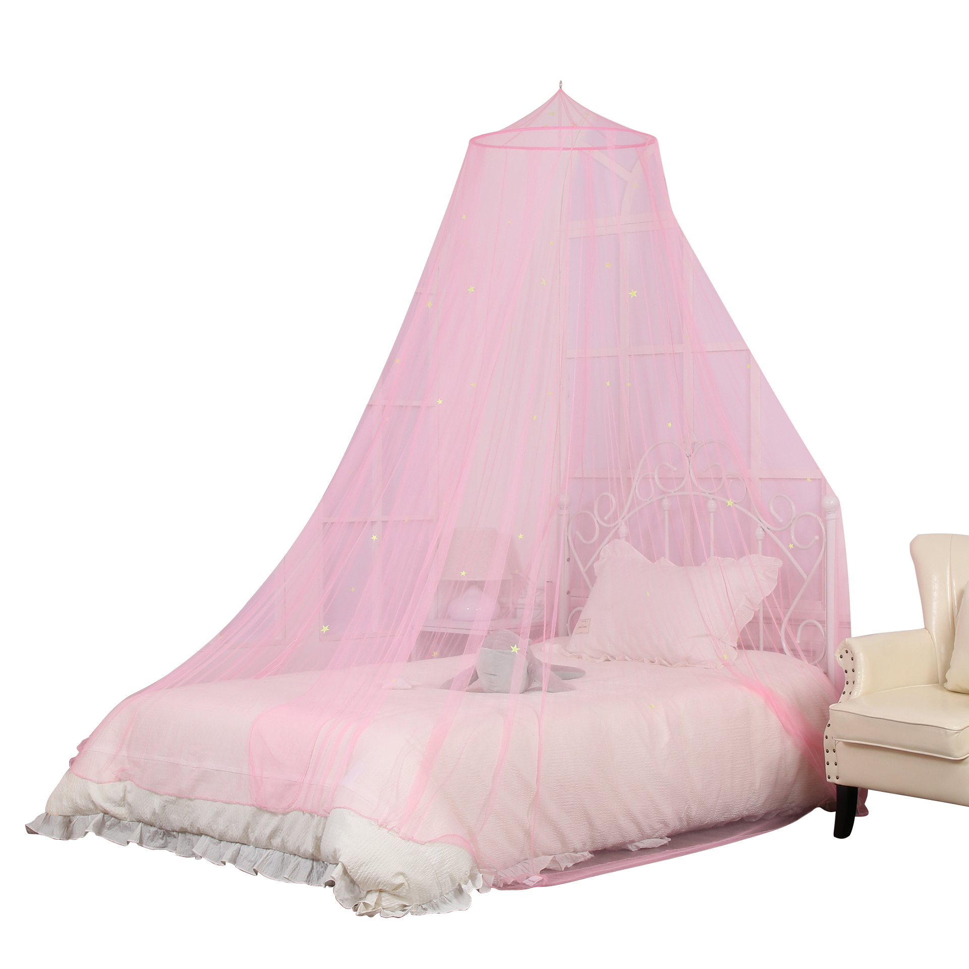 High Quality 100% Polyester Protective Net Mosquito Net for Children's Bed Glow Pink