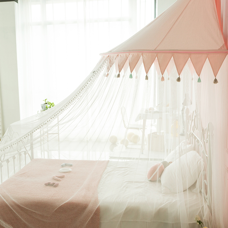Customized Pink Flags Balls Kids Bed Net Bed Canopies For Girls Bed