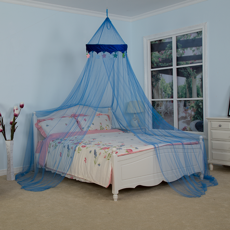 100% Polyester Mesh Blue Conical Canopy Velvet Star Lace Design Children Mosquito Net