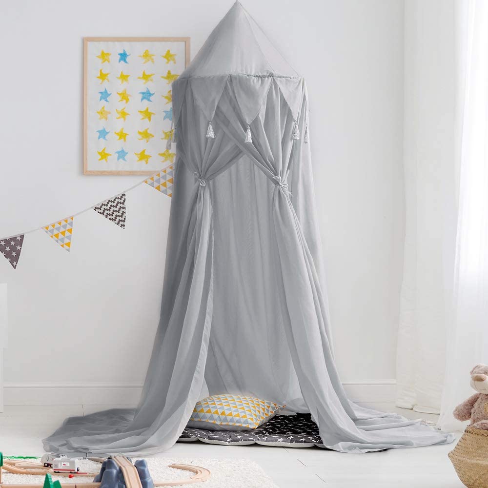 Amazon's Best-selling Hanging Ear Gray Spire Canopy Indoor Home Decoration Children's Playhouse Umbrella Tent With Cotton Fabric